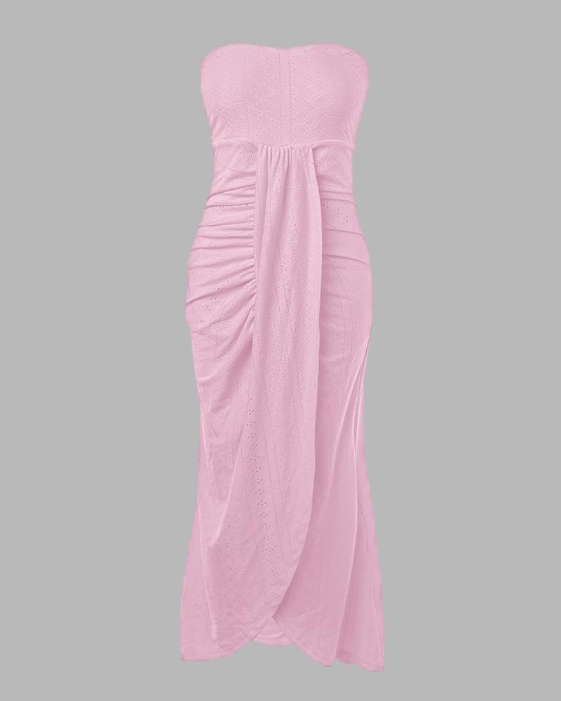 CHICME Women's Strapless Maxi Bodycon Dresses Wrap Asymmetrical Beach Maxi Long Dress Beach Sunset Dress