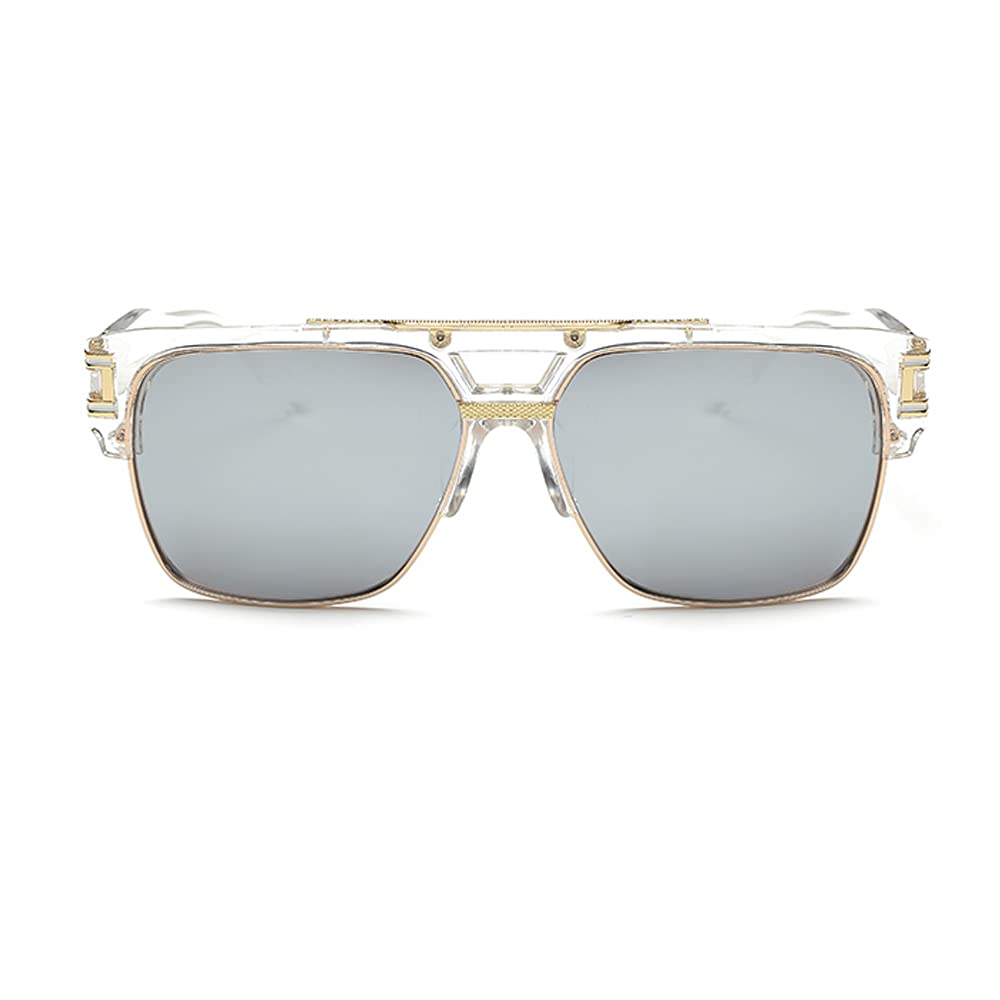 Dollger Square Sunglasses for Men Classic Oversized Sun Glasses Retro Semi Rimless Gold Alloy Frame UV400