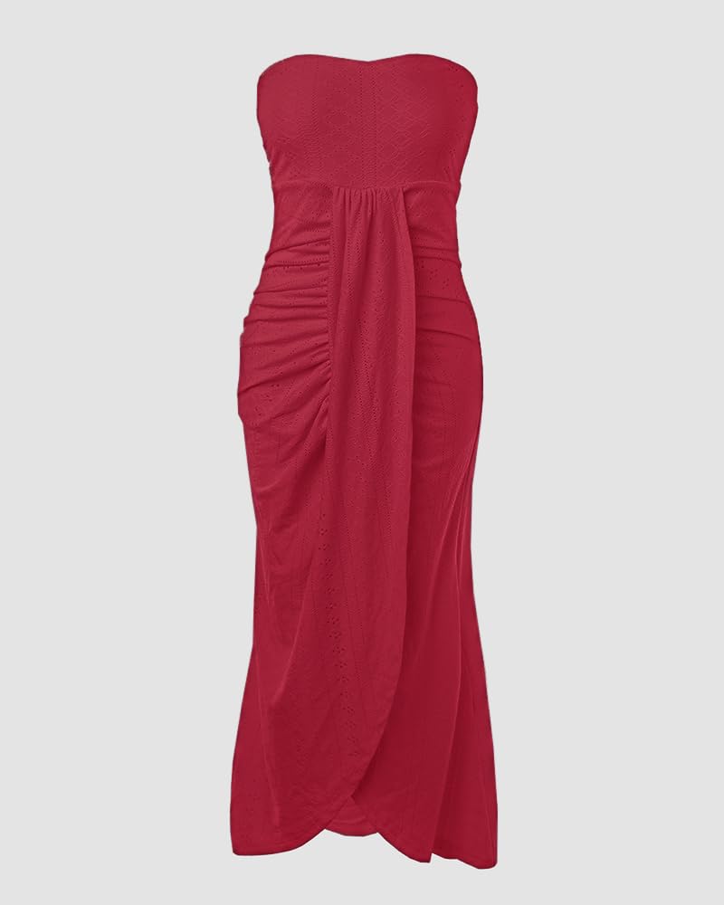 CHICME Women's Strapless Maxi Bodycon Dresses Wrap Asymmetrical Beach Maxi Long Dress Beach Sunset Dress