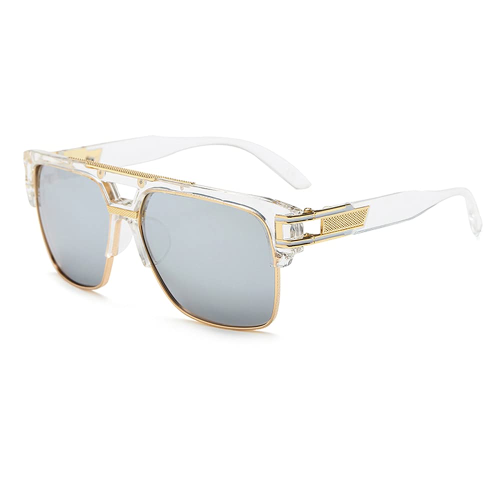 Dollger Square Sunglasses for Men Classic Oversized Sun Glasses Retro Semi Rimless Gold Alloy Frame UV400