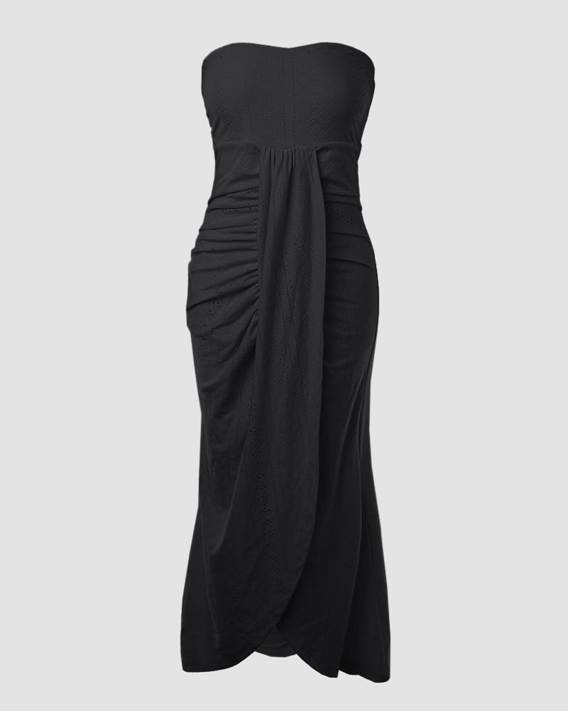 CHICME Women's Strapless Maxi Bodycon Dresses Wrap Asymmetrical Beach Maxi Long Dress Beach Sunset Dress