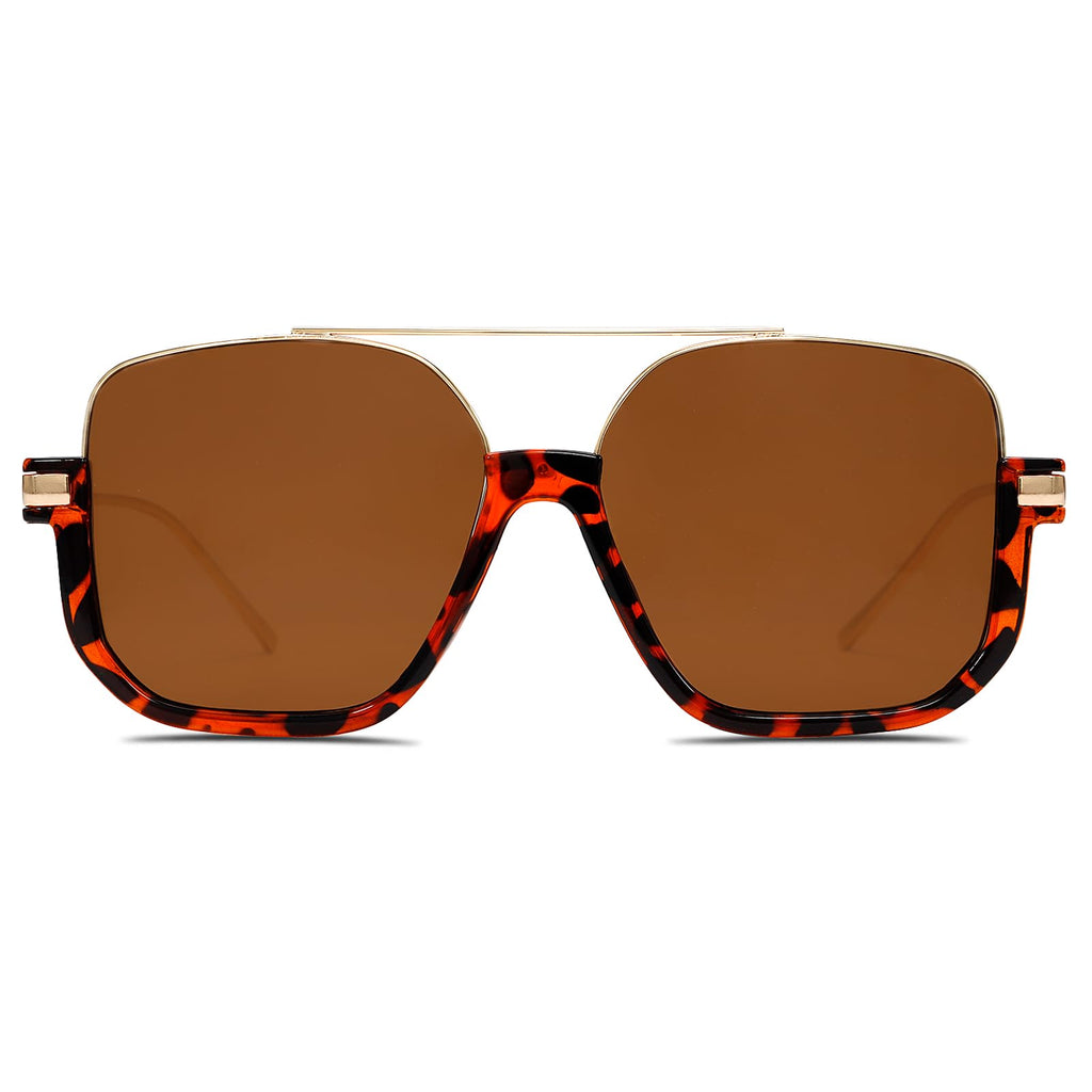 GUVIVI Retro Oversized Aviator Sunglasses for Women Men Square Double Bridge Pilot Sun Glasses 70s Trendy Shades