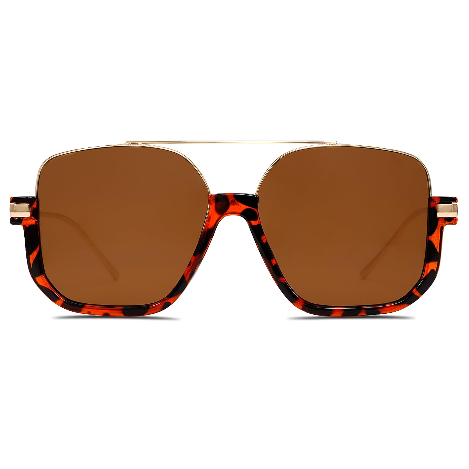 GUVIVI Retro Oversized Aviator Sunglasses for Women Men Square Double Bridge Pilot Sun Glasses 70s Trendy Shades