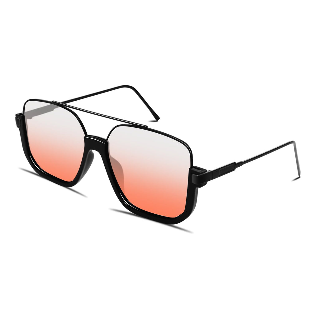 GUVIVI Retro Oversized Aviator Sunglasses for Women Men Square Double Bridge Pilot Sun Glasses 70s Trendy Shades