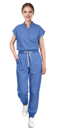 Scrubs for Women Set - Sleeveless Stand-Up Collar Scrub Top and Tapered Jogger Pants, 8-Pocket Work Uniform