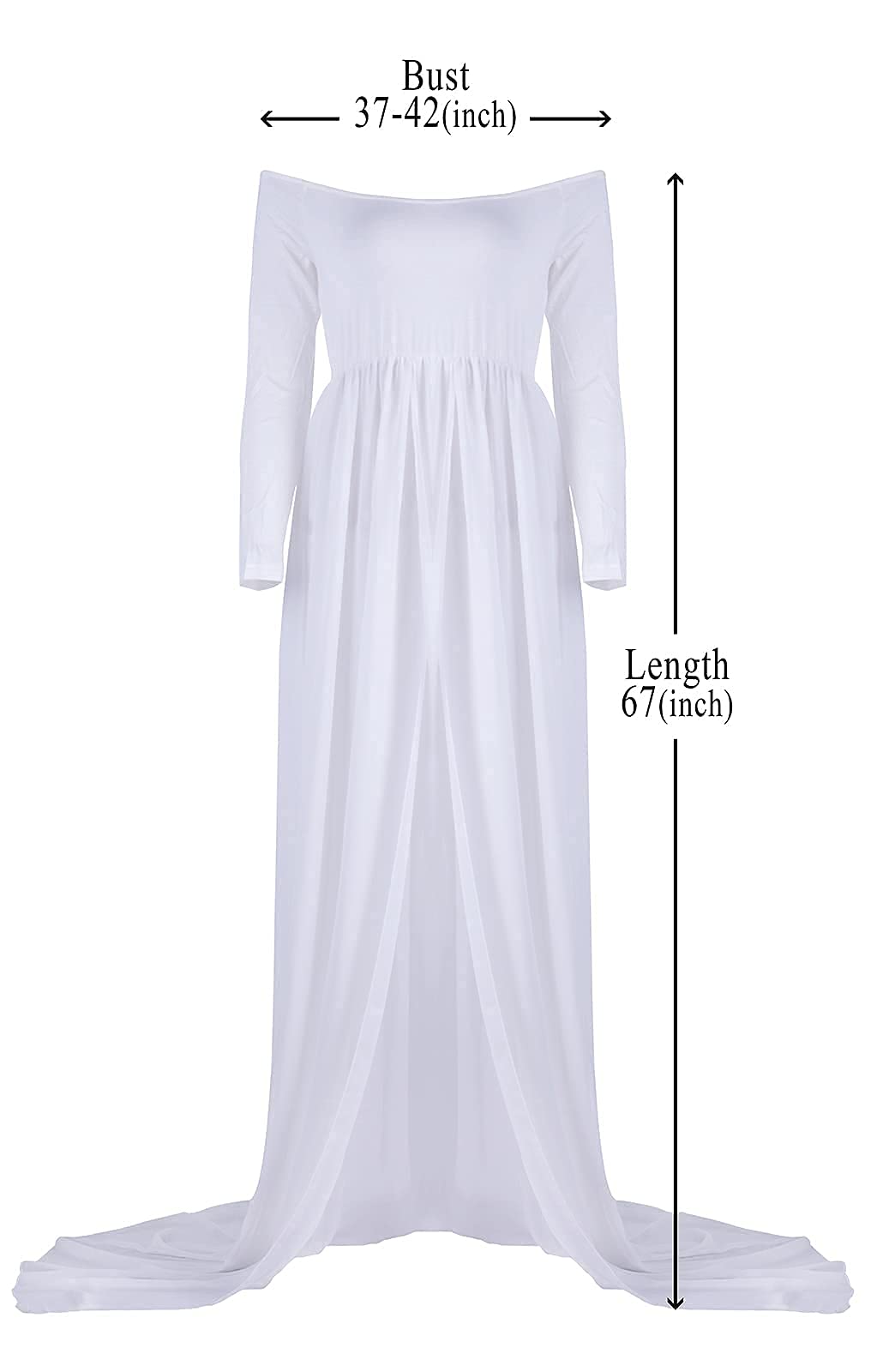 Mommy Jennie Maternity Dress Off Shoulder Long Sleeve Split Front Chiffon Gown for Photoshoot