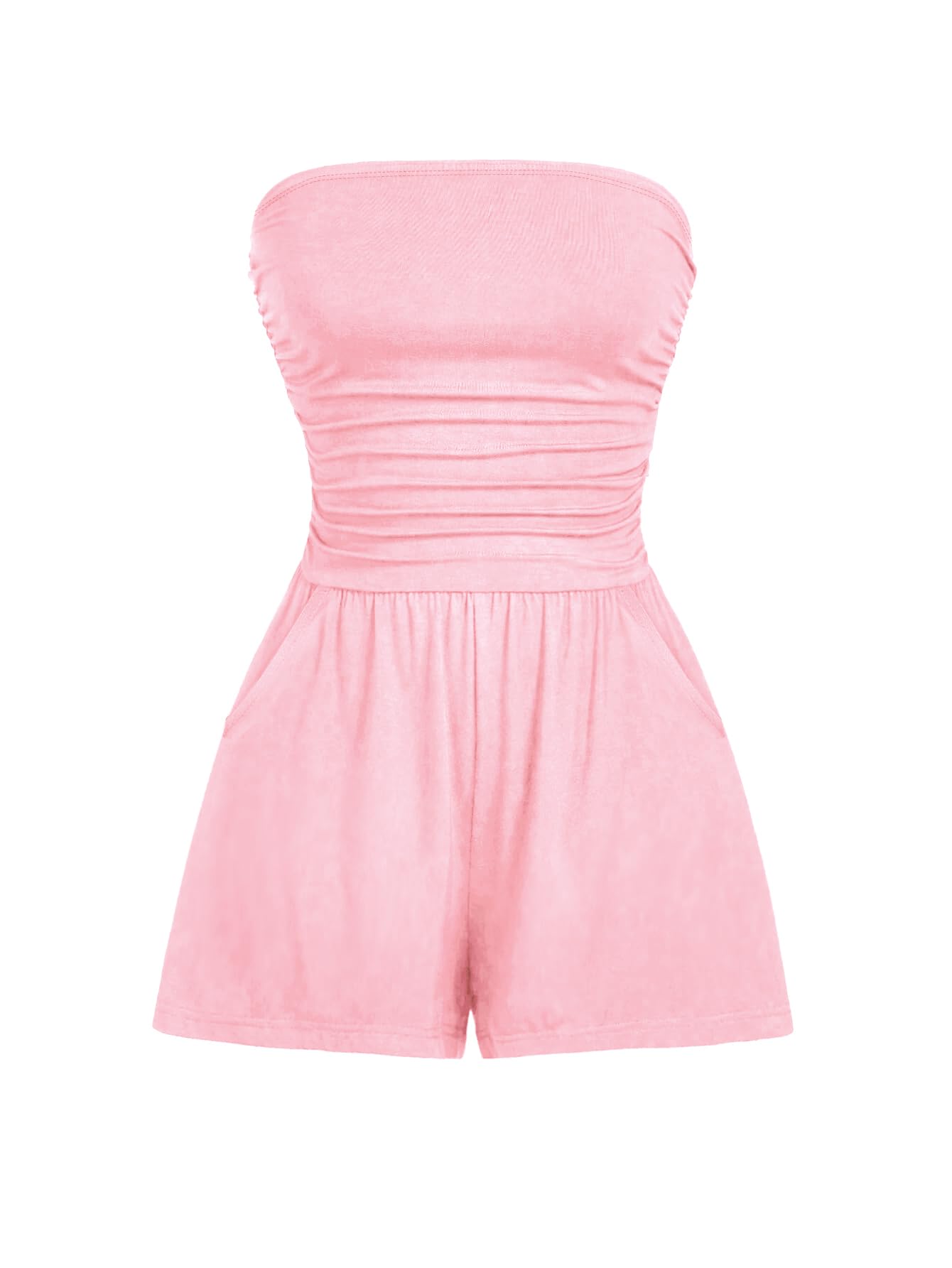 AUXDIO Women Summer Casual Strapless Romper Sleeveless Off Shoulder Short Jumpsuits 2026 Beach Vacation Clothes
