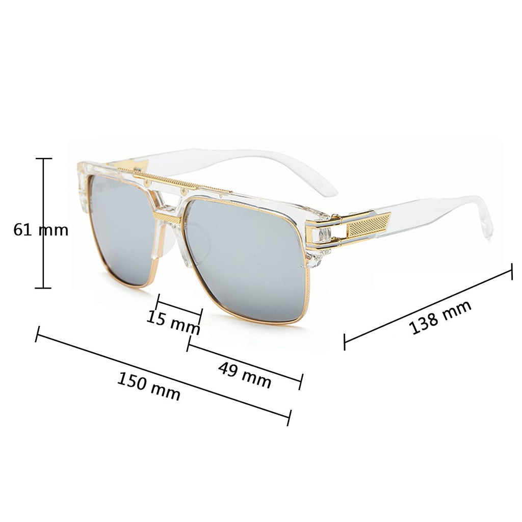 Dollger Square Sunglasses for Men Classic Oversized Sun Glasses Retro Semi Rimless Gold Alloy Frame UV400