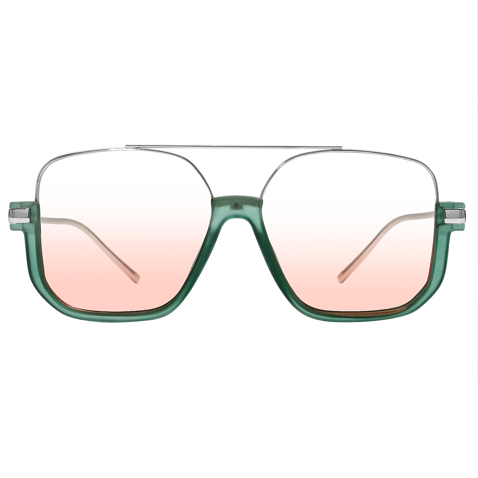 GUVIVI Retro Oversized Aviator Sunglasses for Women Men Square Double Bridge Pilot Sun Glasses 70s Trendy Shades