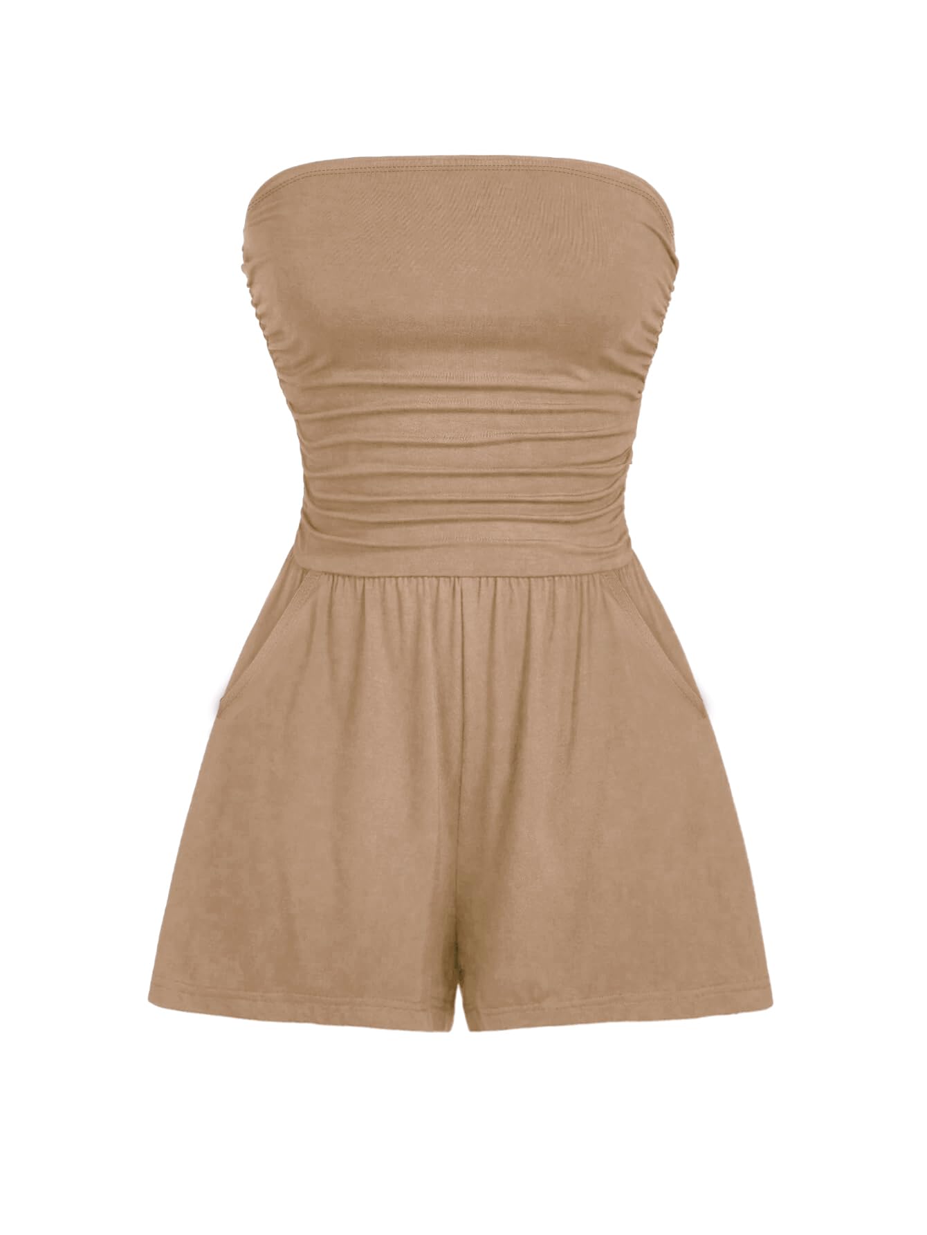 AUXDIO Women Summer Casual Strapless Romper Sleeveless Off Shoulder Short Jumpsuits 2026 Beach Vacation Clothes
