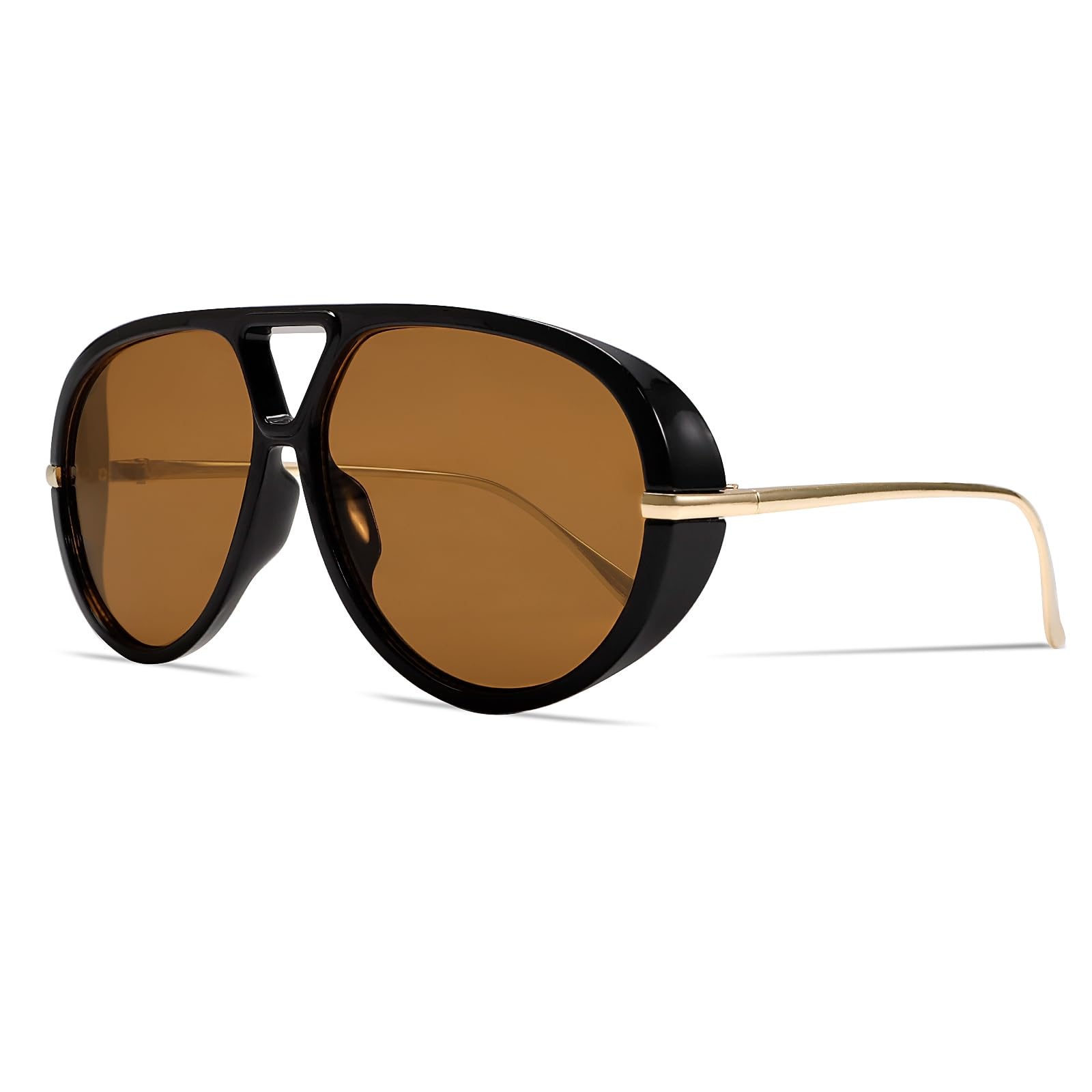 GUVIVI Retro Gold Aviator Sunglasses for Women Men, 2026 Metal Oversized 70s Aviators Black Vacation Beach Sun Glasses