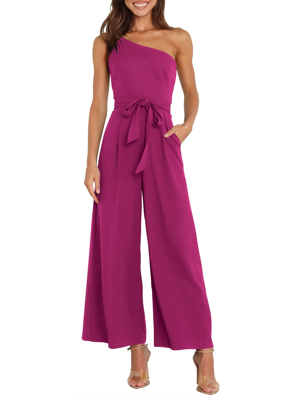 ANRABESS Women Summer Dressy Jumpsuits One Shoulder Sleeveless Casual Wide Leg Pants Romper Jumper 2026 Trendy Fall Outfits