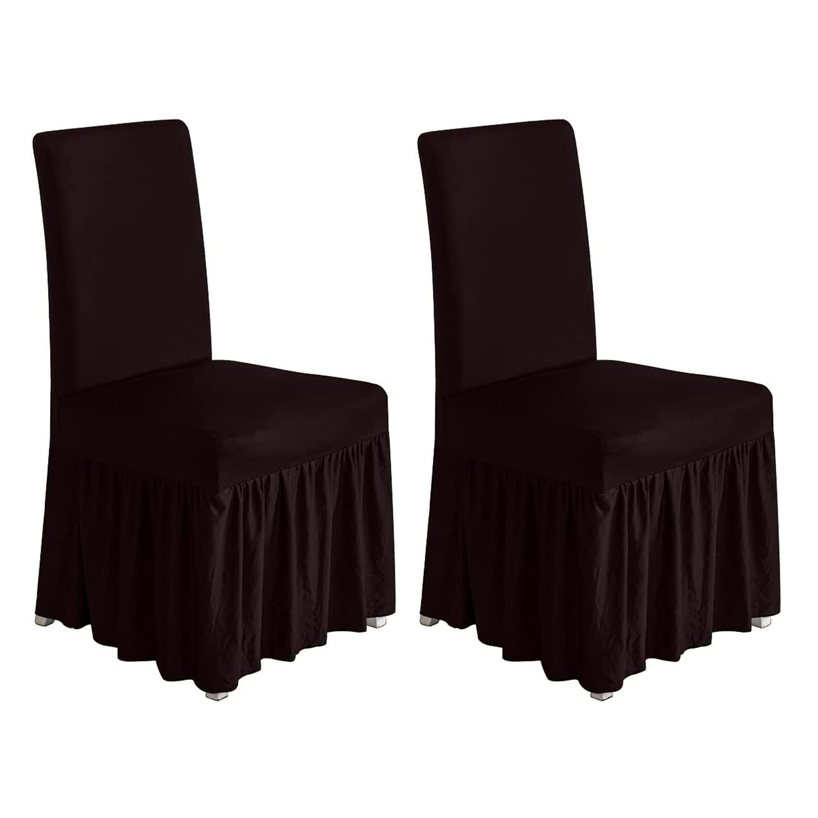molasofa Chair Covers for Dining Room Set of 6 Stretch Chair Slipcovers with Skirt for Kitchen Seat Protectors Wedding Banquet Decor Kids Pets Spandex Fabric Washable (6pcs, Brown)