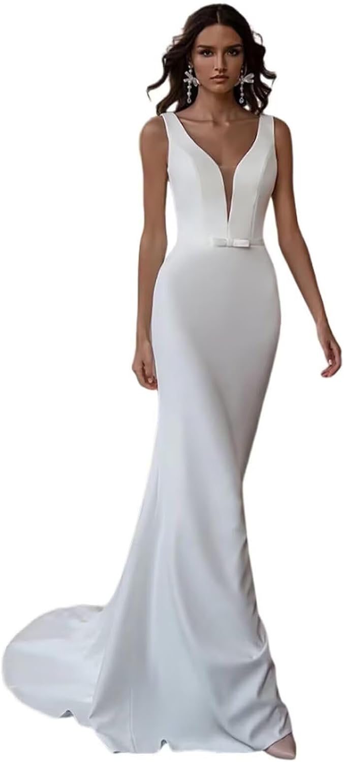 Boho Wedding Dress for Bride Mermaid Lace Applique Beach Bridal Gowns BOFD5