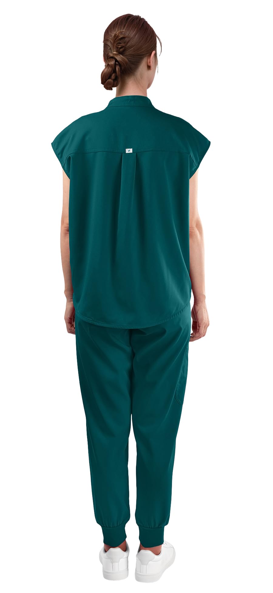 Scrubs for Women Set - Sleeveless Stand-Up Collar Scrub Top and Tapered Jogger Pants, 8-Pocket Work Uniform