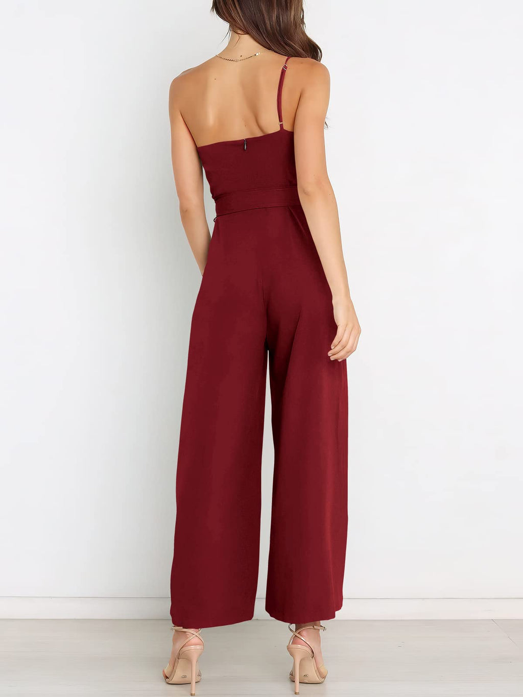 ANRABESS Women Summer Dressy Jumpsuits One Shoulder Sleeveless Casual Wide Leg Pants Romper Jumper 2026 Trendy Fall Outfits