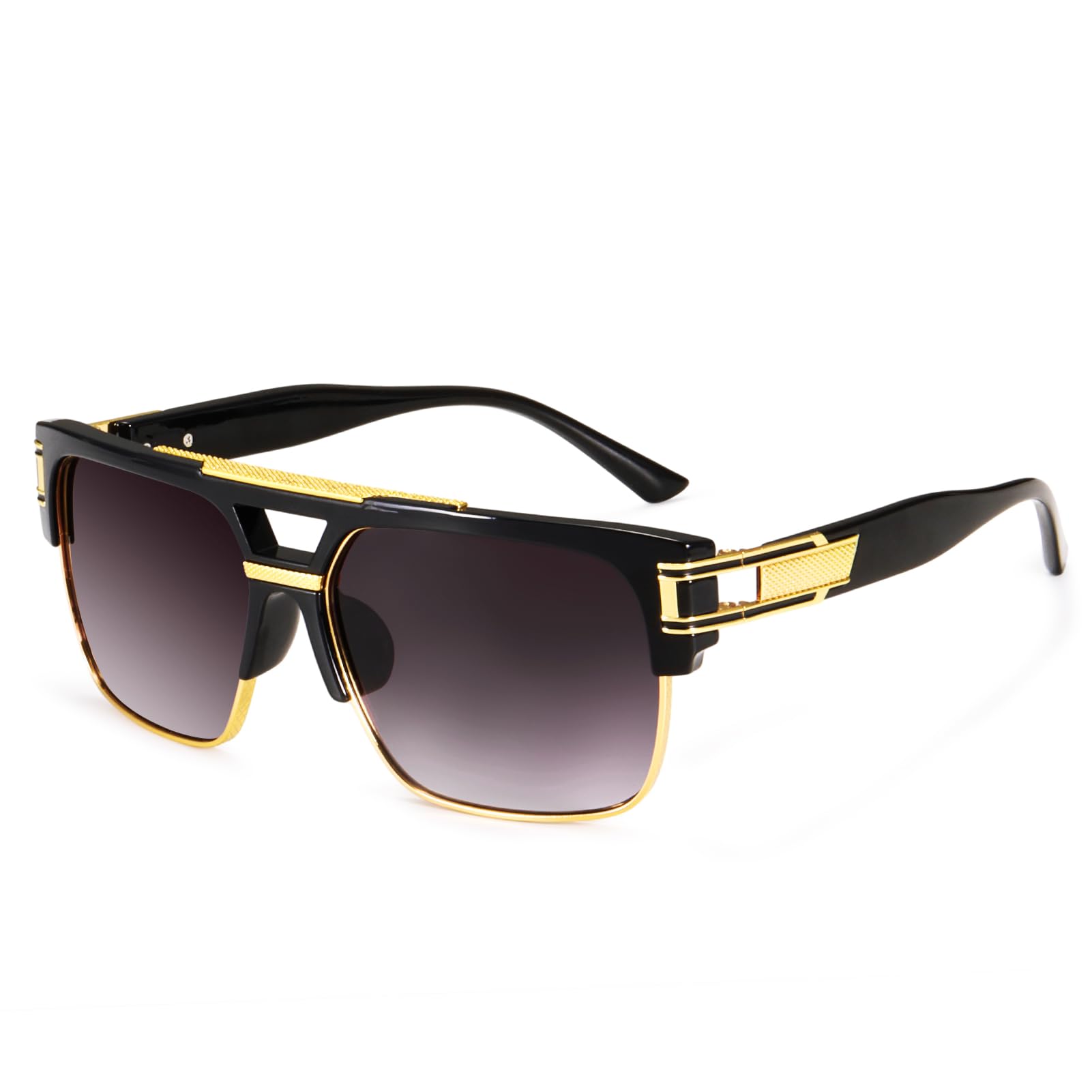 Dollger Square Sunglasses for Men Classic Oversized Sun Glasses Retro Semi Rimless Gold Alloy Frame UV400