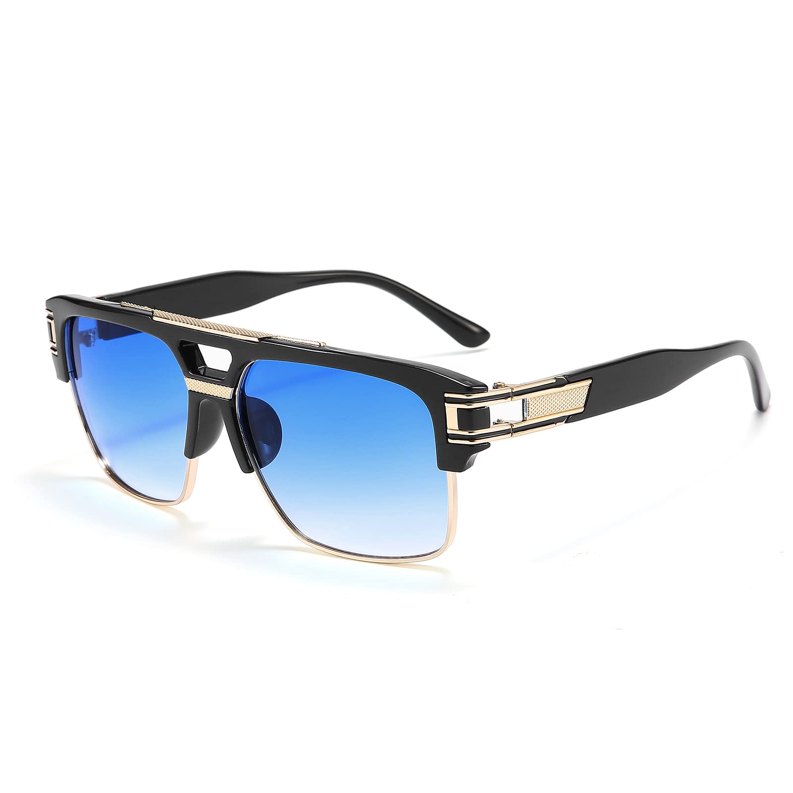 Dollger Square Sunglasses for Men Classic Oversized Sun Glasses Retro Semi Rimless Gold Alloy Frame UV400
