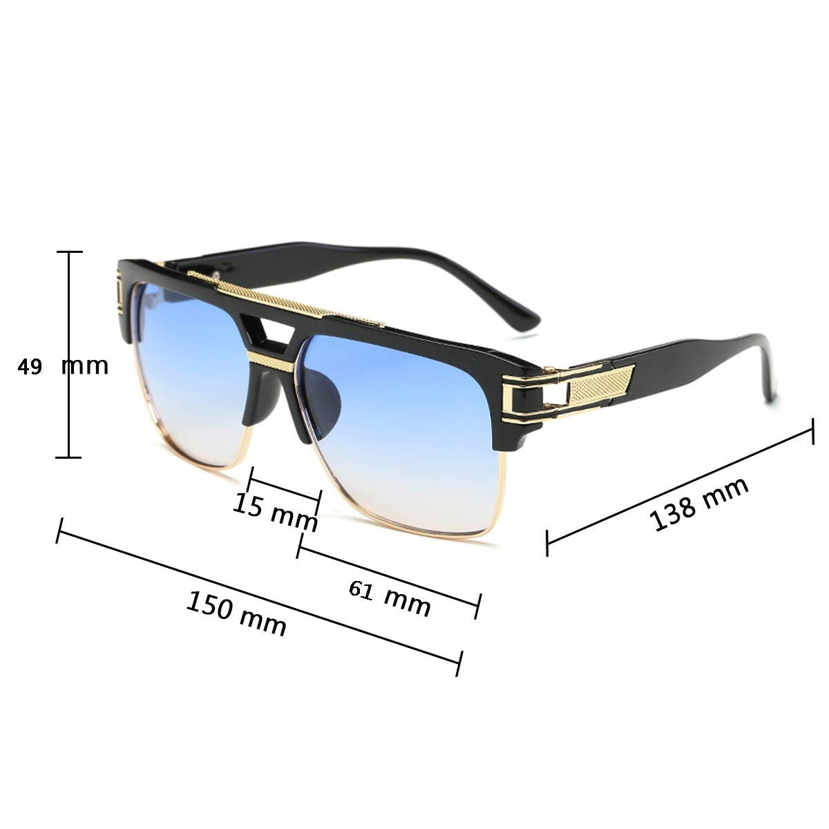 Dollger Square Sunglasses for Men Classic Oversized Sun Glasses Retro Semi Rimless Gold Alloy Frame UV400