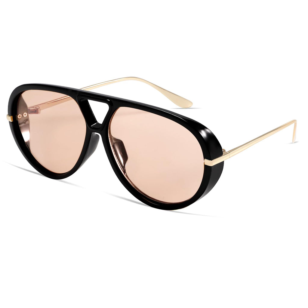 GUVIVI Retro Gold Aviator Sunglasses for Women Men, 2026 Metal Oversized 70s Aviators Black Vacation Beach Sun Glasses