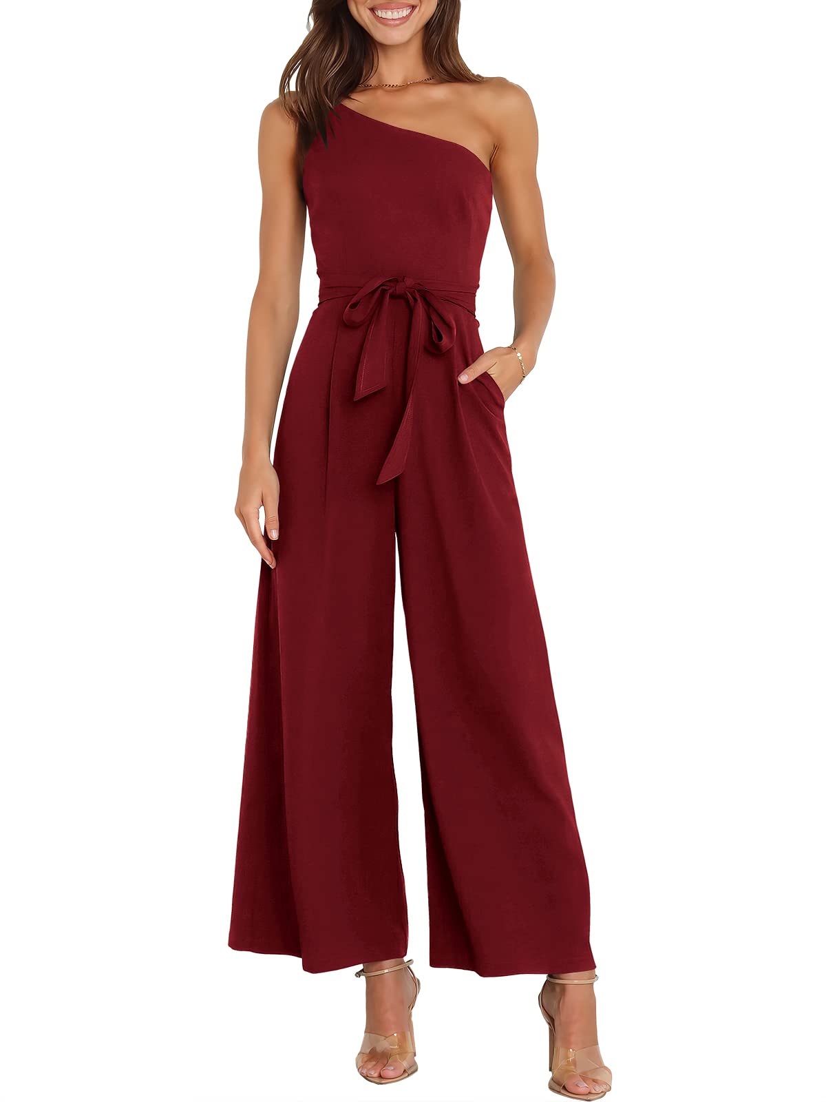 ANRABESS Women Summer Dressy Jumpsuits One Shoulder Sleeveless Casual Wide Leg Pants Romper Jumper 2026 Trendy Fall Outfits