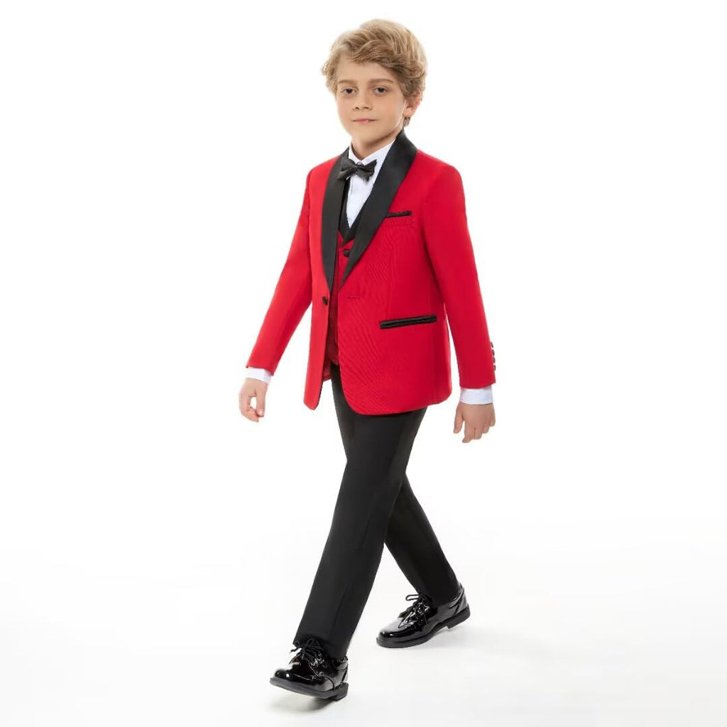 Shawl Lapel Boys Tuxedo Suit with Black Pants, Slim Fit Boys Suit for Toddler, Formal Dress Tuxedo Suits for Boy
