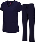 Natural Uniforms Women's Cool Stretch V-Neck Top and Cargo Pant Scrub Set with Regular and Petite Sizes