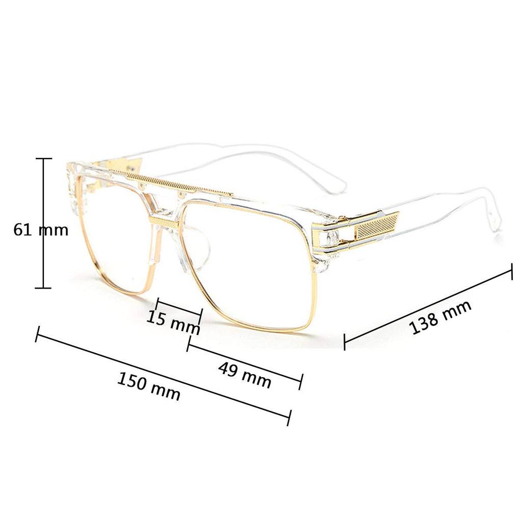 Dollger Square Sunglasses for Men Classic Oversized Sun Glasses Retro Semi Rimless Gold Alloy Frame UV400