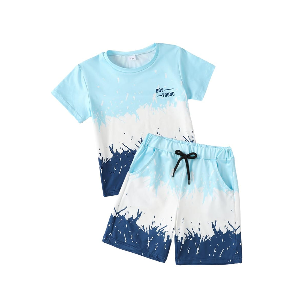 Kids Tween Boy Casual Clothing Set Letter Graphic Colorblock Tee +Shorts Summer Clothing Set 4-14 Years
