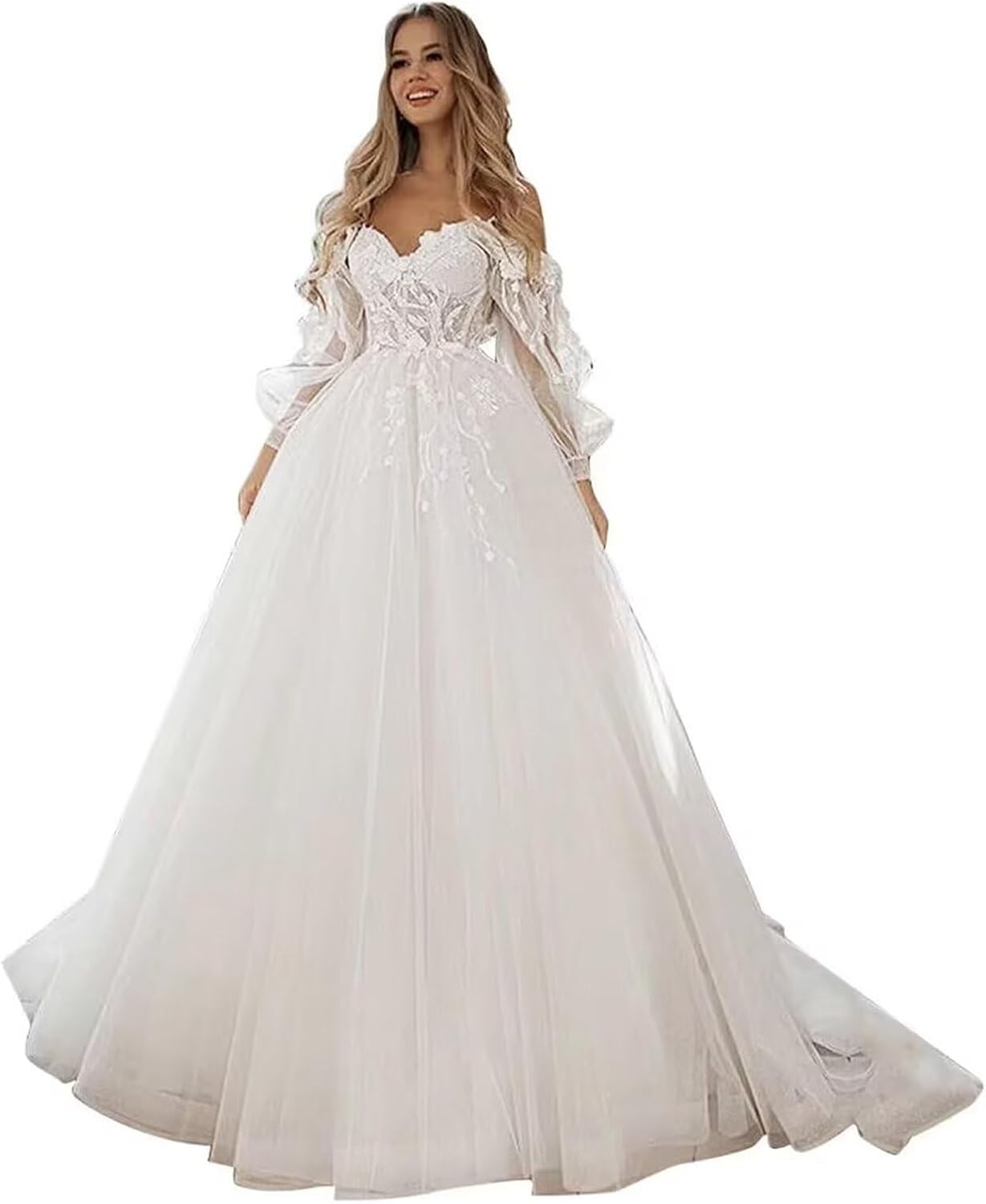 Boho Wedding Dress for Bride Mermaid Lace Applique Beach Bridal Gowns BOFD5