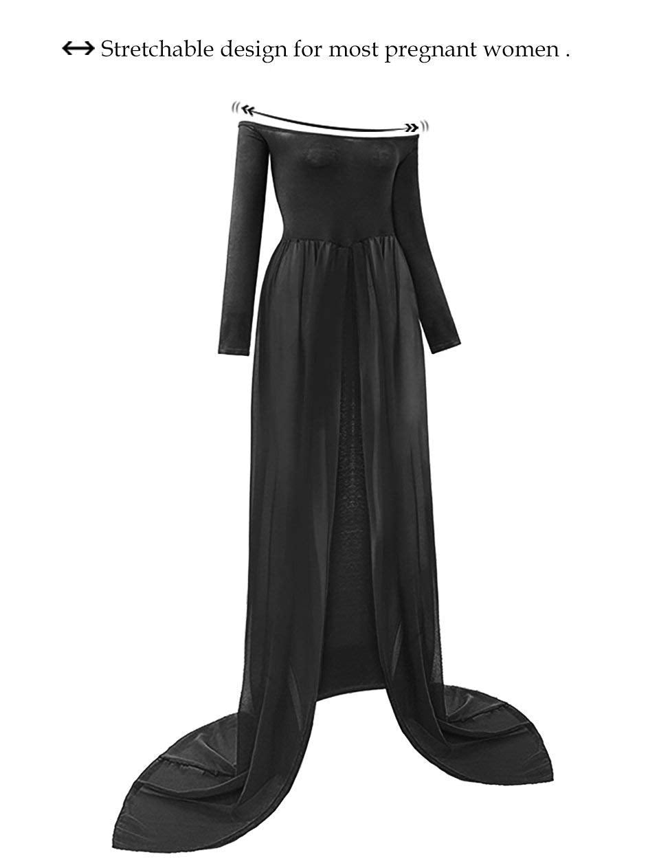 ZIUMUDY Maternity Maxi Chiffon Photography Dress Split Front Gown for Photoshoot