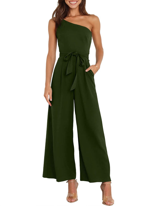 ANRABESS Women Summer Dressy Jumpsuits One Shoulder Sleeveless Casual Wide Leg Pants Romper Jumper 2026 Trendy Fall Outfits