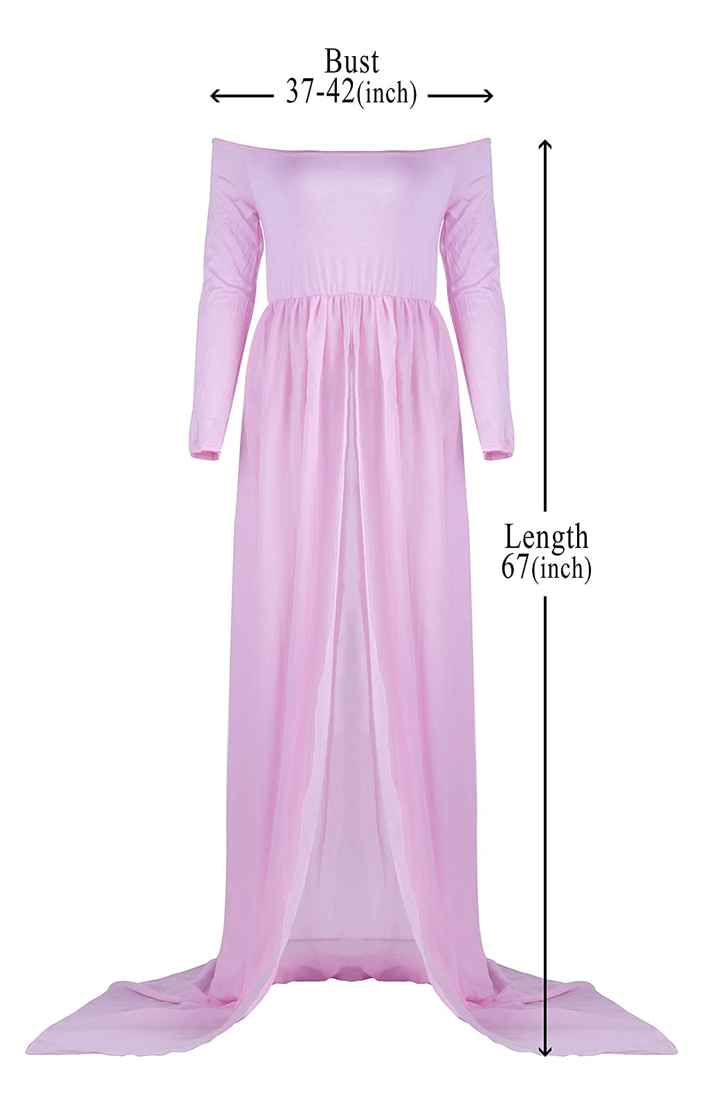 Mommy Jennie Maternity Dress Off Shoulder Long Sleeve Split Front Chiffon Gown for Photoshoot