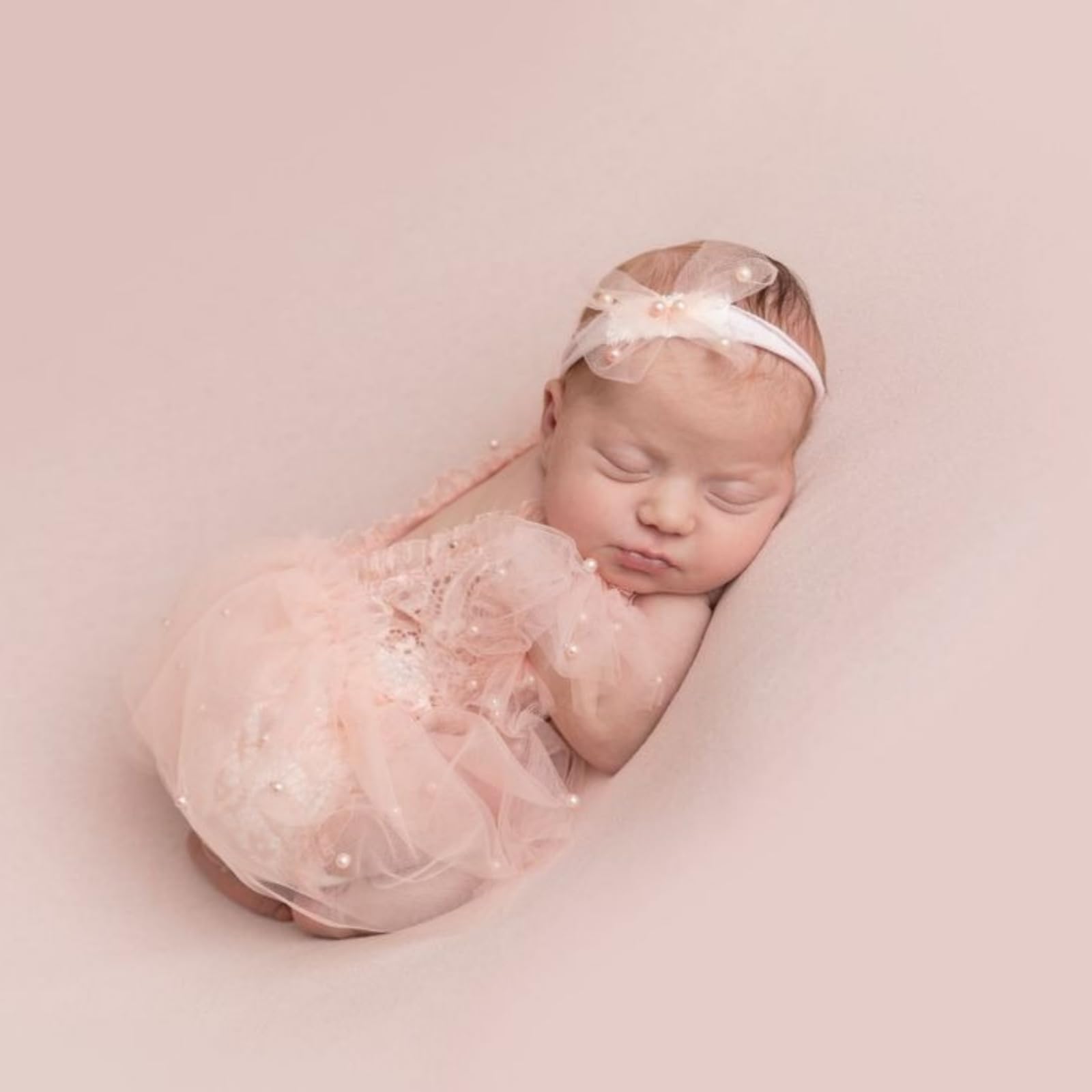 Newborn Lace Romper, 2 PCS Baby Girl Photography Props, Newborn Girl Photography Outfits with Flower Headband for Infants