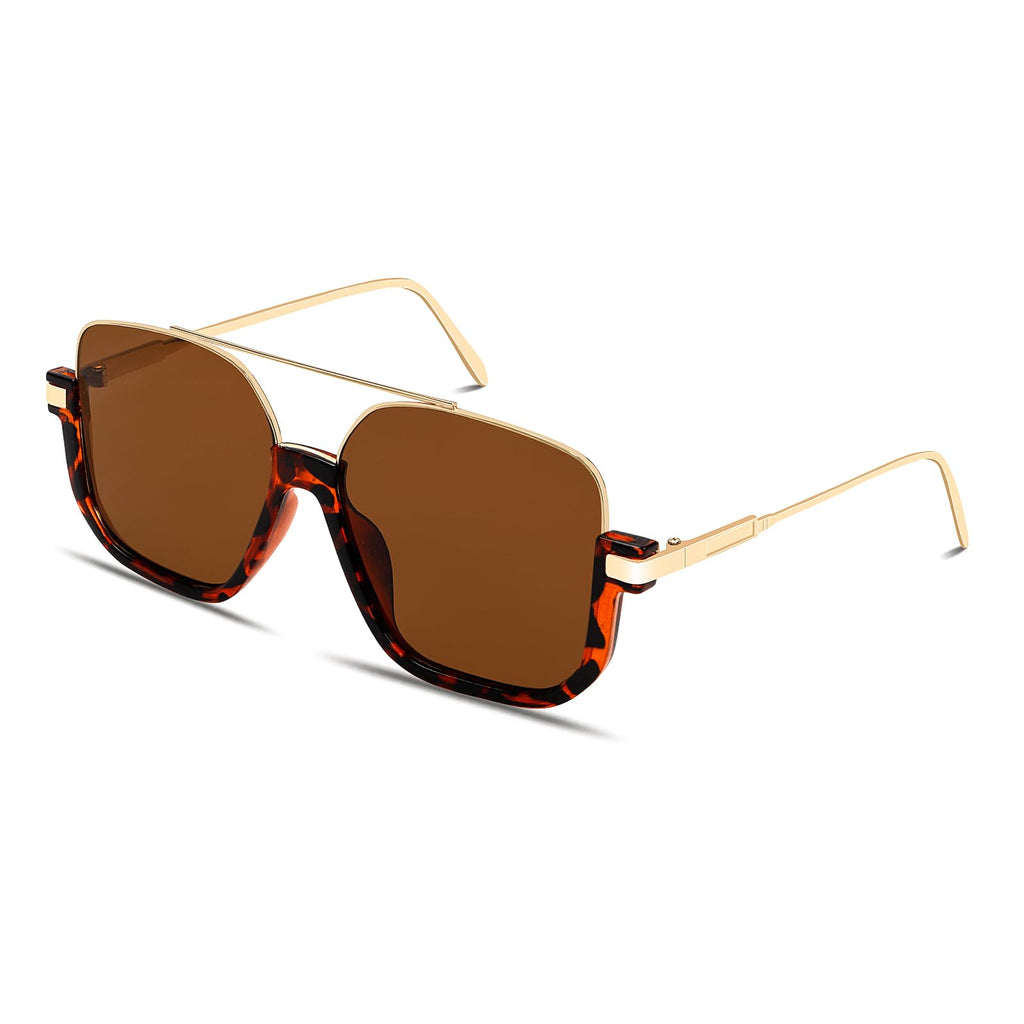GUVIVI Retro Oversized Aviator Sunglasses for Women Men Square Double Bridge Pilot Sun Glasses 70s Trendy Shades