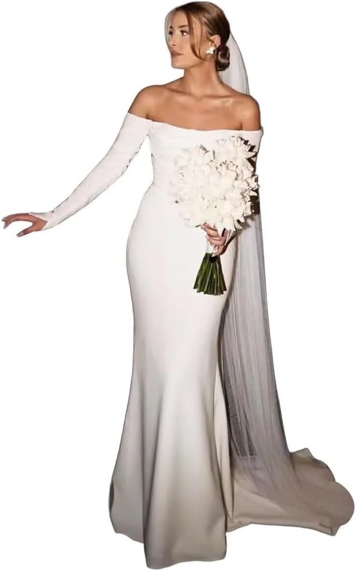 Boho Wedding Dress for Bride Mermaid Lace Applique Beach Bridal Gowns BOFD5