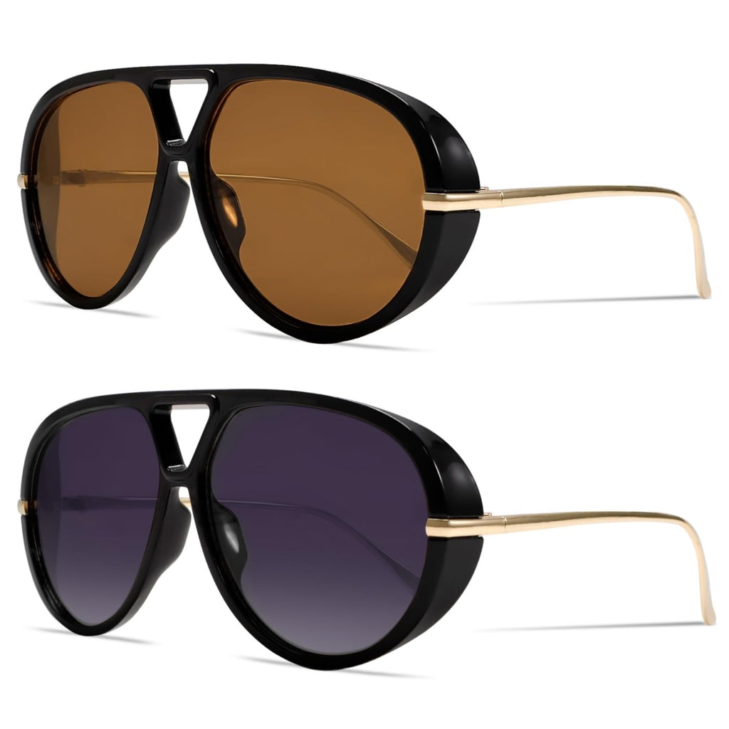 GUVIVI Retro Gold Aviator Sunglasses for Women Men, 2026 Metal Oversized 70s Aviators Black Vacation Beach Sun Glasses