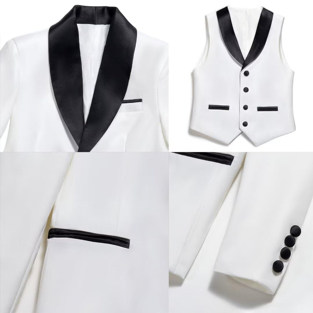 Shawl Lapel Boys Tuxedo Suit with Black Pants, Slim Fit Boys Suit for Toddler, Formal Dress Tuxedo Suits for Boy