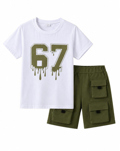 Azmxynol Tween Boys Clothes Daily Casual Short Sleeve Top + Cargo Shorts 2 Pieces Outfit Set, Size 6-14 Years