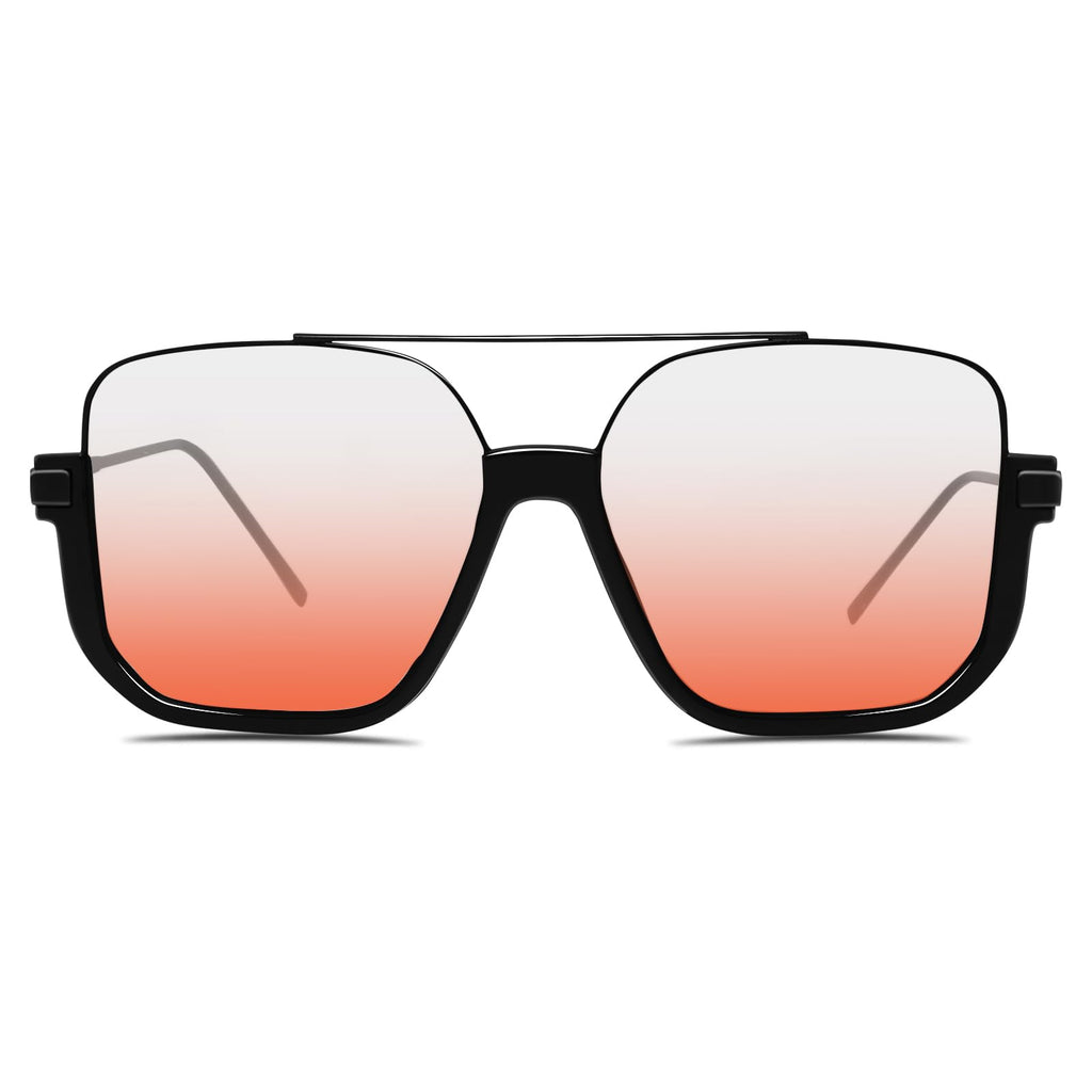 GUVIVI Retro Oversized Aviator Sunglasses for Women Men Square Double Bridge Pilot Sun Glasses 70s Trendy Shades