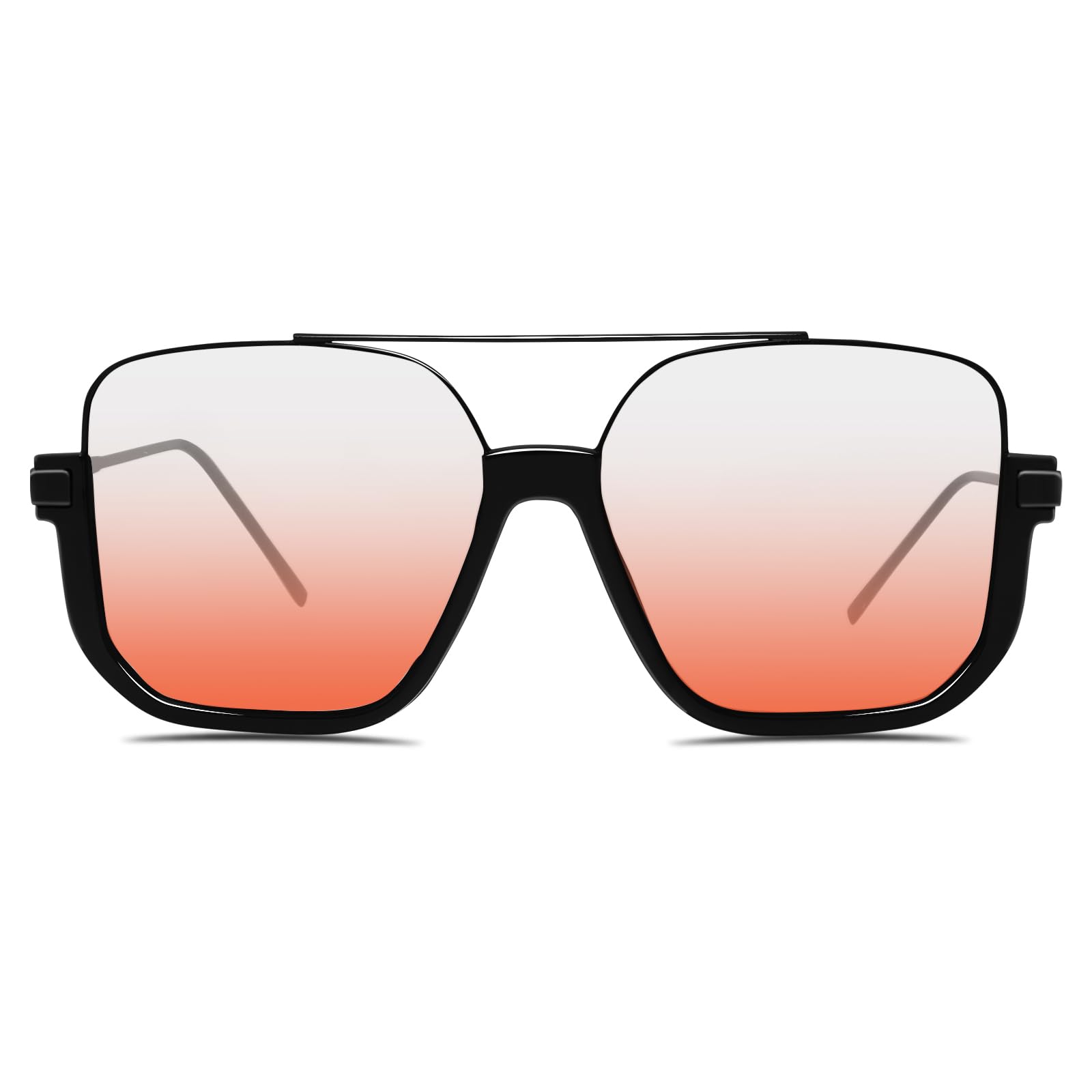 GUVIVI Retro Oversized Aviator Sunglasses for Women Men Square Double Bridge Pilot Sun Glasses 70s Trendy Shades