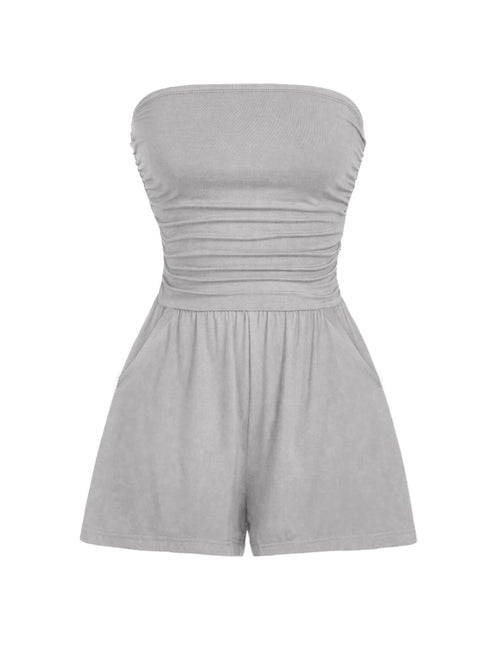 AUXDIO Women Summer Casual Strapless Romper Sleeveless Off Shoulder Short Jumpsuits 2026 Beach Vacation Clothes