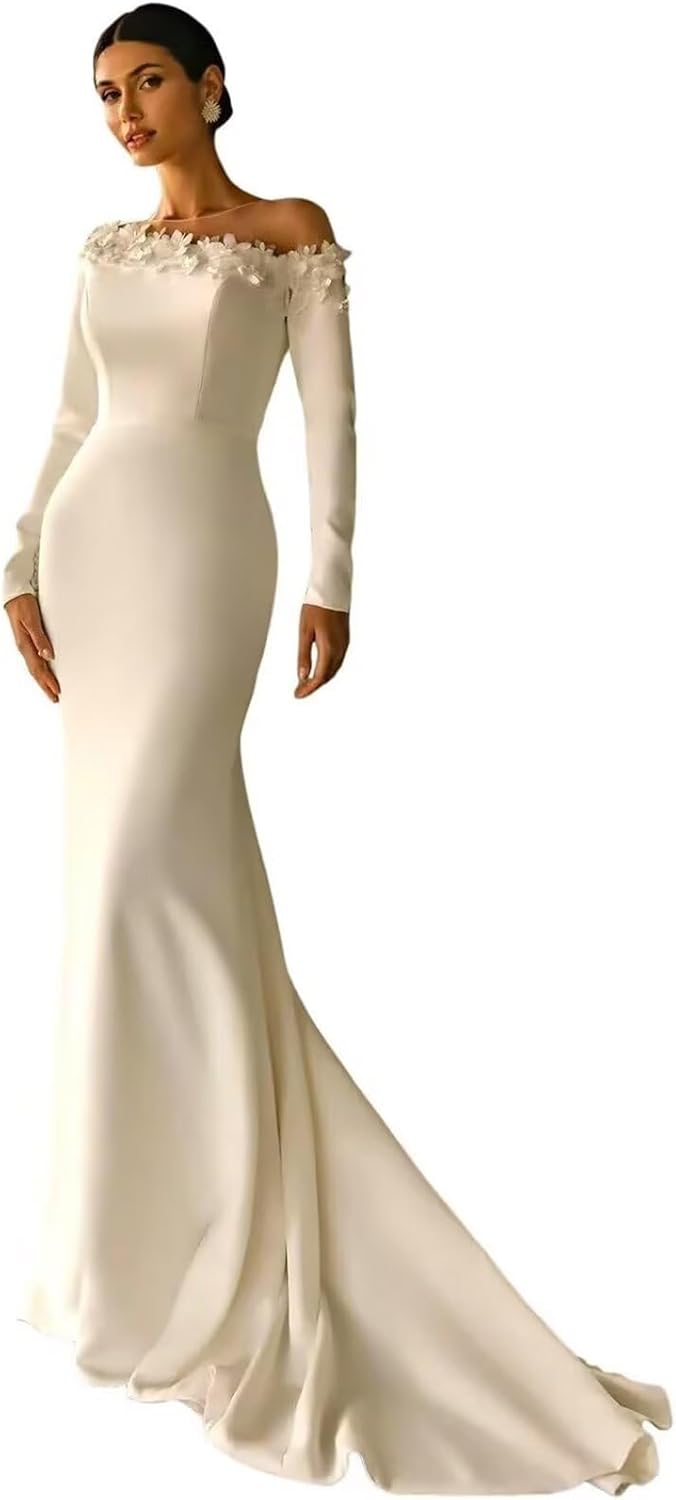 Boho Wedding Dress for Bride Mermaid Lace Applique Beach Bridal Gowns BOFD5