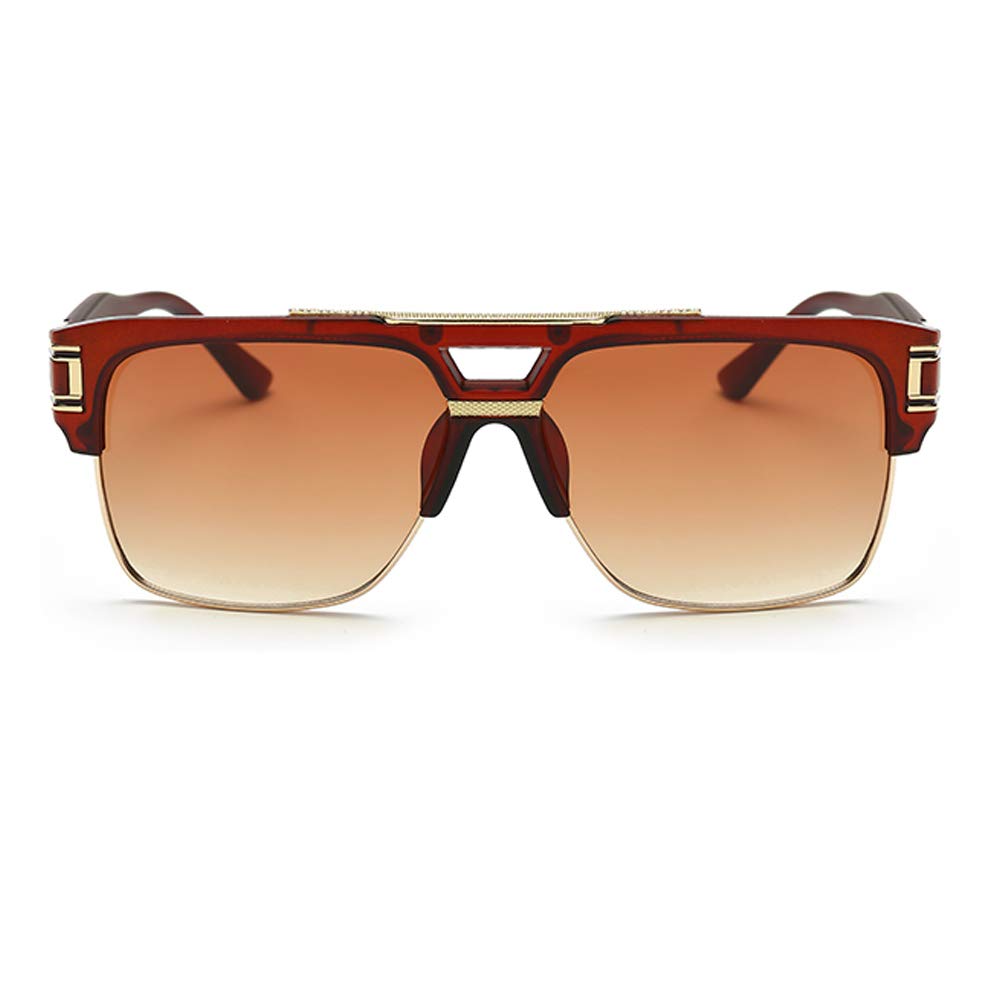 Dollger Square Sunglasses for Men Classic Oversized Sun Glasses Retro Semi Rimless Gold Alloy Frame UV400