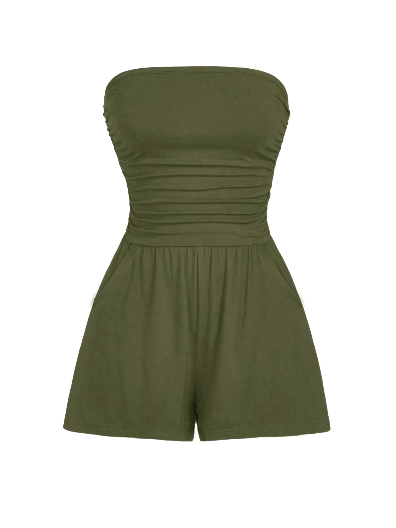 AUXDIO Women Summer Casual Strapless Romper Sleeveless Off Shoulder Short Jumpsuits 2026 Beach Vacation Clothes