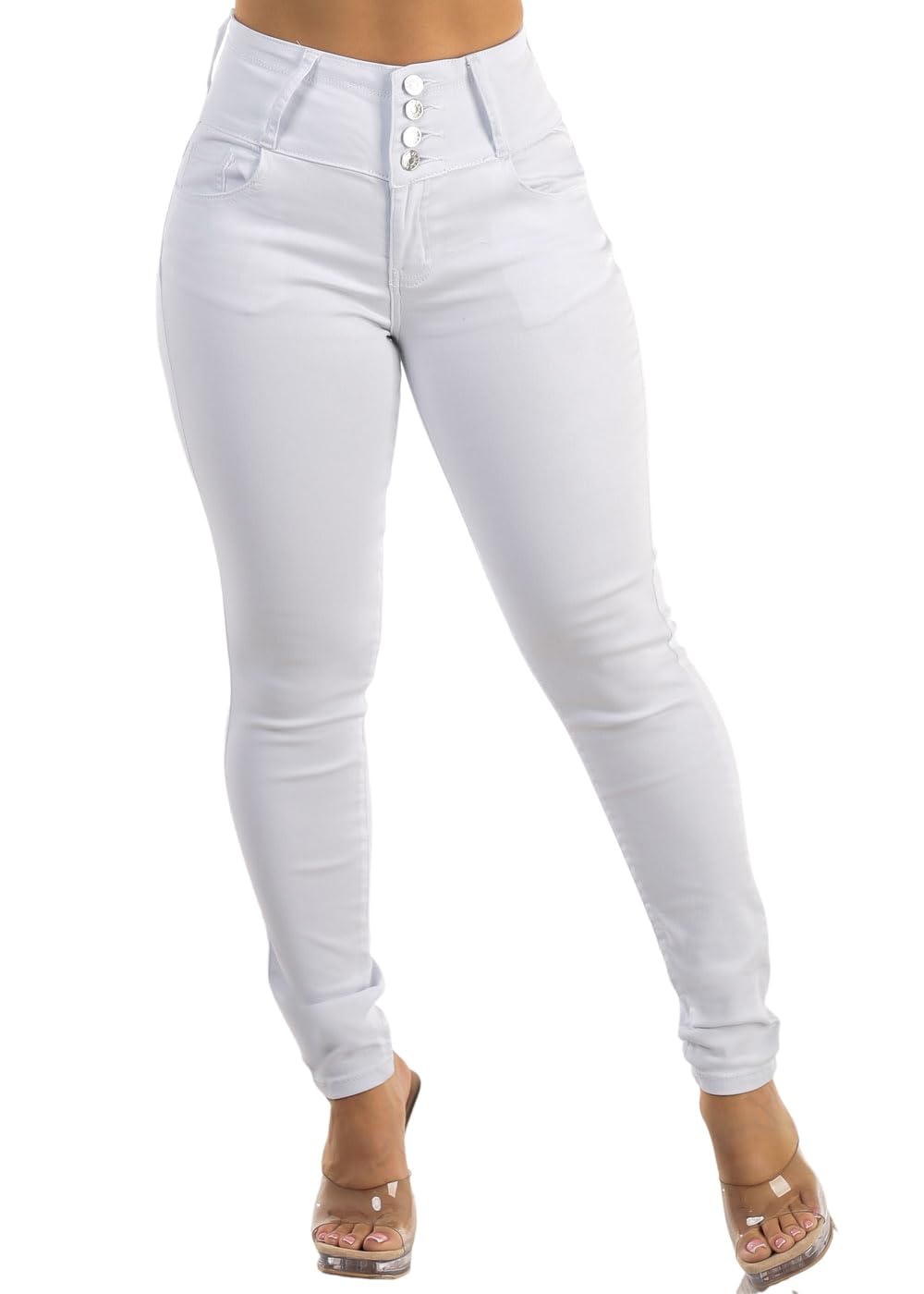 Moda Xpress Womens Juniors High Rise Butt Lifting Stretch Skinny Jeans Sculpting Slim Fit Denim Everyday Wear