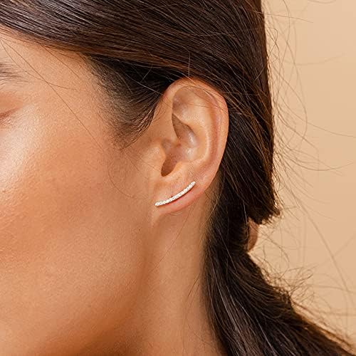 PAVOI 14K Gold Plated Cubic Zirconia Ear Crawler Stud Earrings for Women - Faux Diamond Arrow Climber Fashion Earrings - Trendy Earscape Statement Jewelry