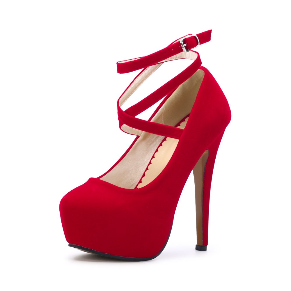 OCHENTA Women's Ankle Strap Platform Pumps, High Heel Dress Shoes, Cross Strap Stiletto Heels for Party, Prom, Wedding, Evening 5.5Inch