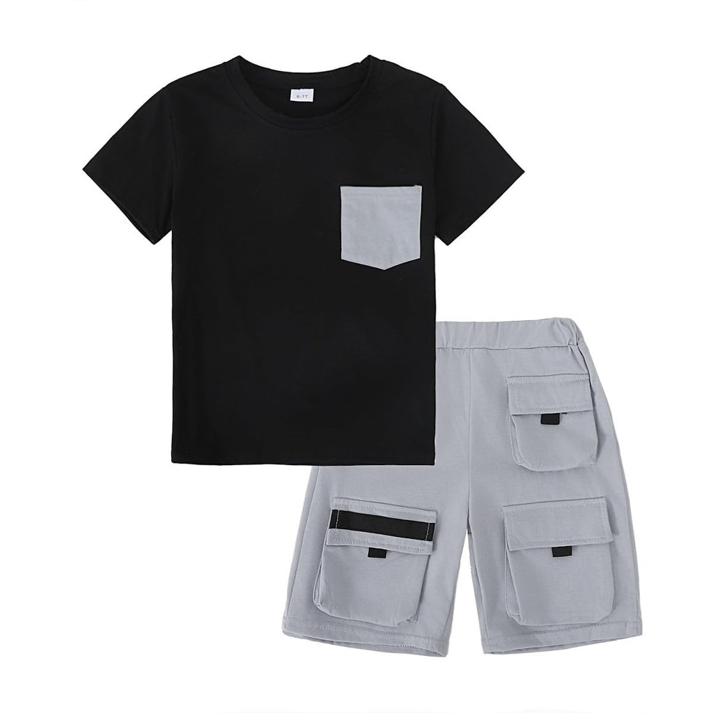 Azmxynol Tween Boys Clothes Daily Casual Short Sleeve Top + Cargo Shorts 2 Pieces Outfit Set, Size 6-14 Years