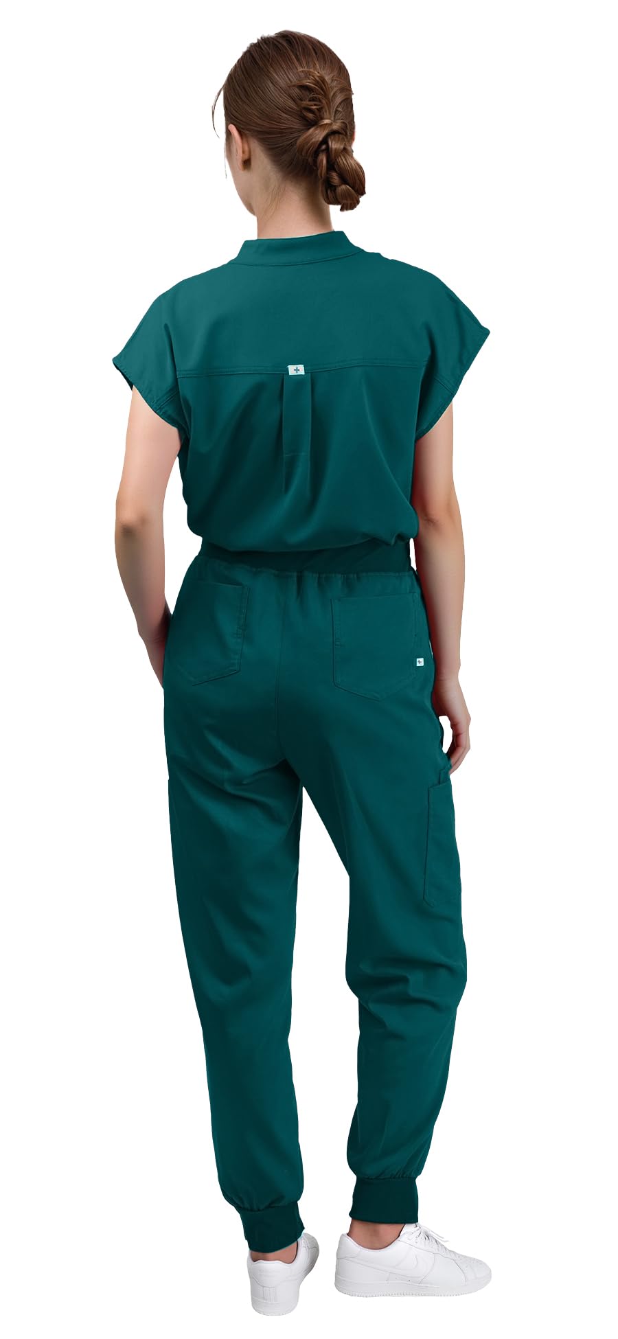 Scrubs for Women Set - Sleeveless Stand-Up Collar Scrub Top and Tapered Jogger Pants, 8-Pocket Work Uniform
